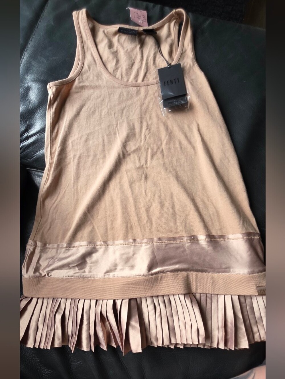 PUMA X Fenty Rihanna Pleated Hem Jersey Tank Dress Small Beige NWT - Picture 2 of 8